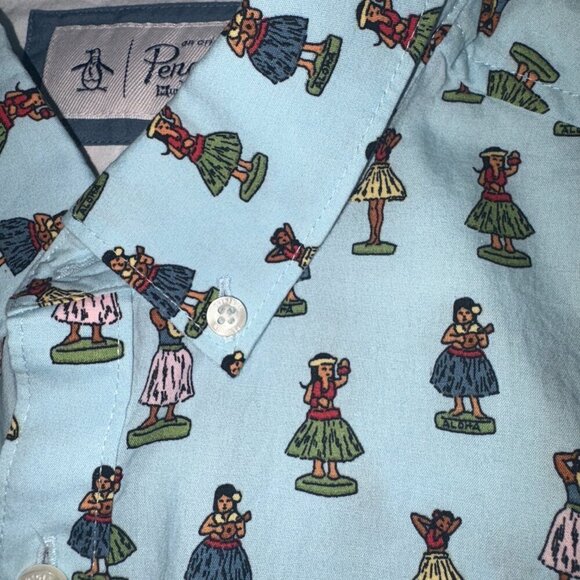 Men's Penguin By Munsingwear Hawaiian Aloha SSBD Wahine Dancing Hula Girls Small - Picture 7 of 11